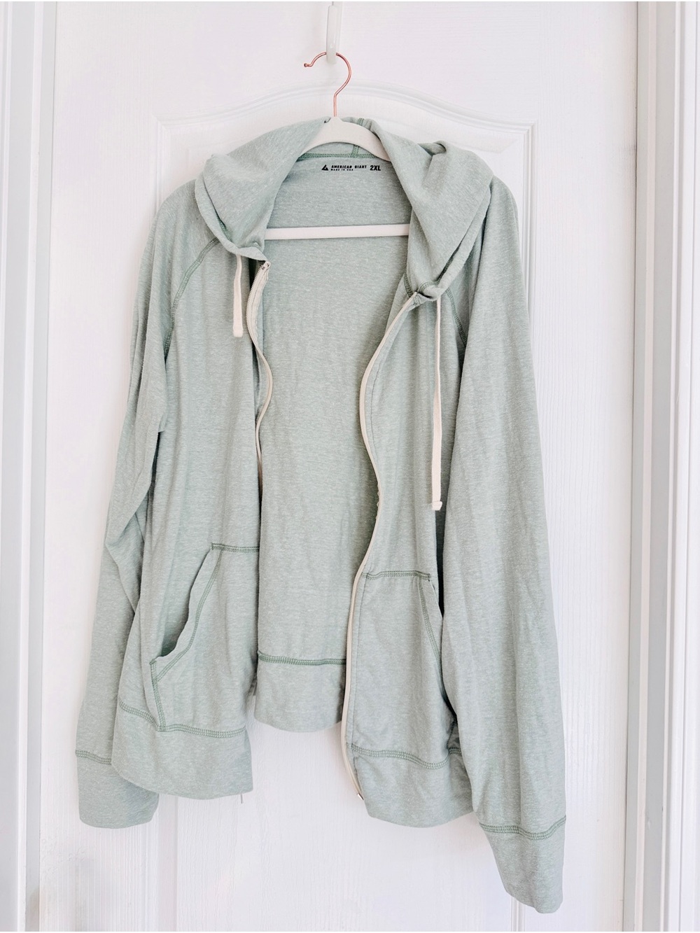 Men’s American Giant Light Mint Green Heather Full-Zip Hooded Sweatshirt 2X - Picture 14 of 14
